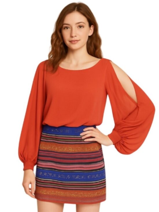 Hot & Delicious Dresses & Skirts - NEW Hot & Delicious Large Dress Sheer Slit Sleeves Cotton Blend Colorful Skirt